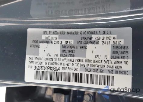 2024 Mazda Mazda3 2.5 S Carbon Edition z USA, uszkodzony, nr VIN 3MZBPBCM2RM403824